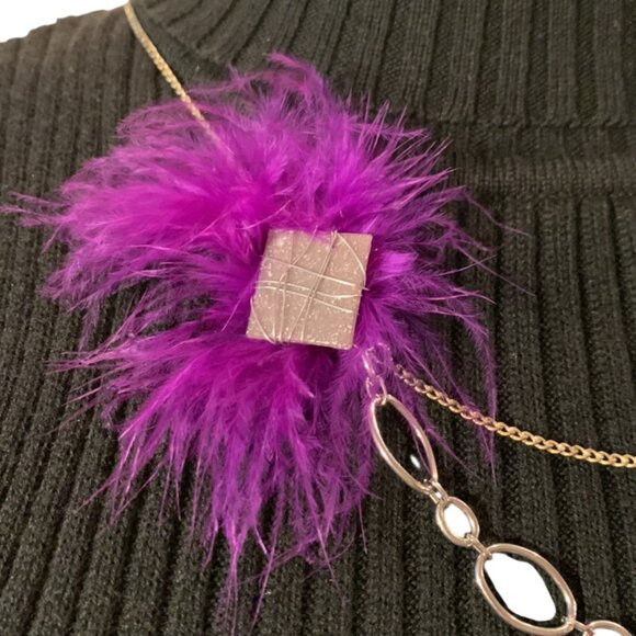 2x25$ 🐿 🍁 CREATION Asymmetric short necklace tile feather beads Purple fuchsia - Picture 4 of 4